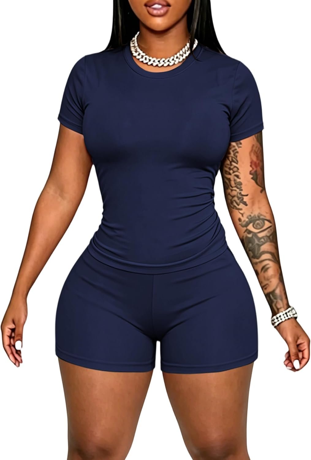 chicyes Workout Sets For Women Casual Summer Lounge Outfits 2 Piece Short Gym Sets Matching Clothes
