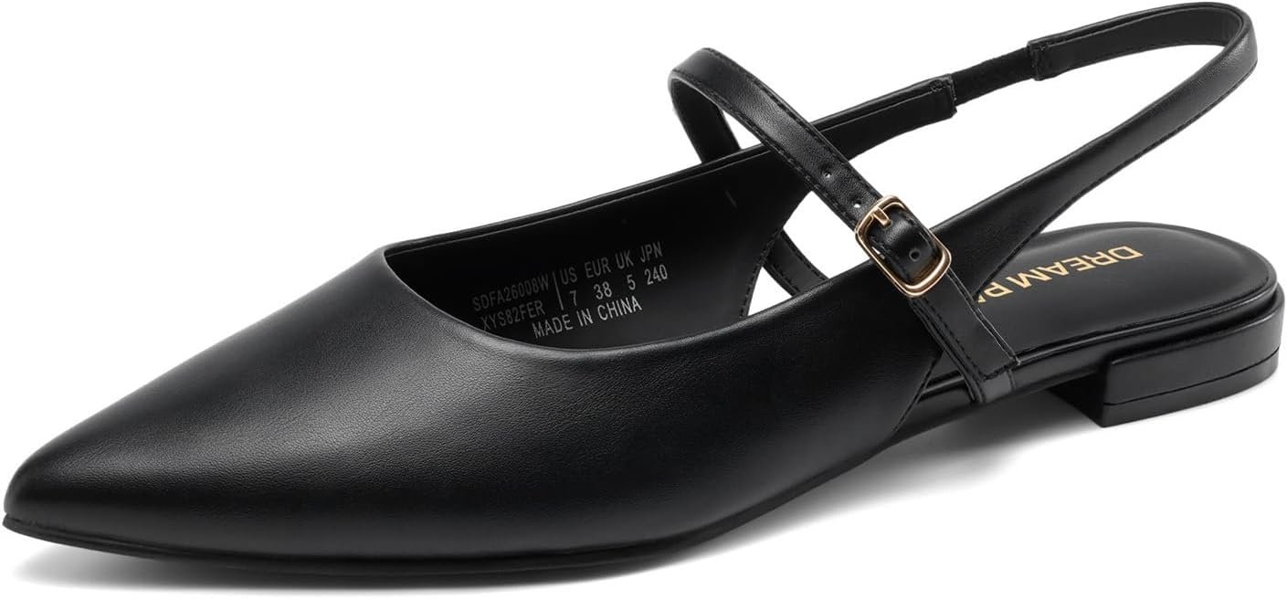 DREAM PAIRS Women’s Slingback Dress Pointed Toe Flats Ballet Mary Jane Flat Shoes with Buckle Strap Low Heel Dressy Flats