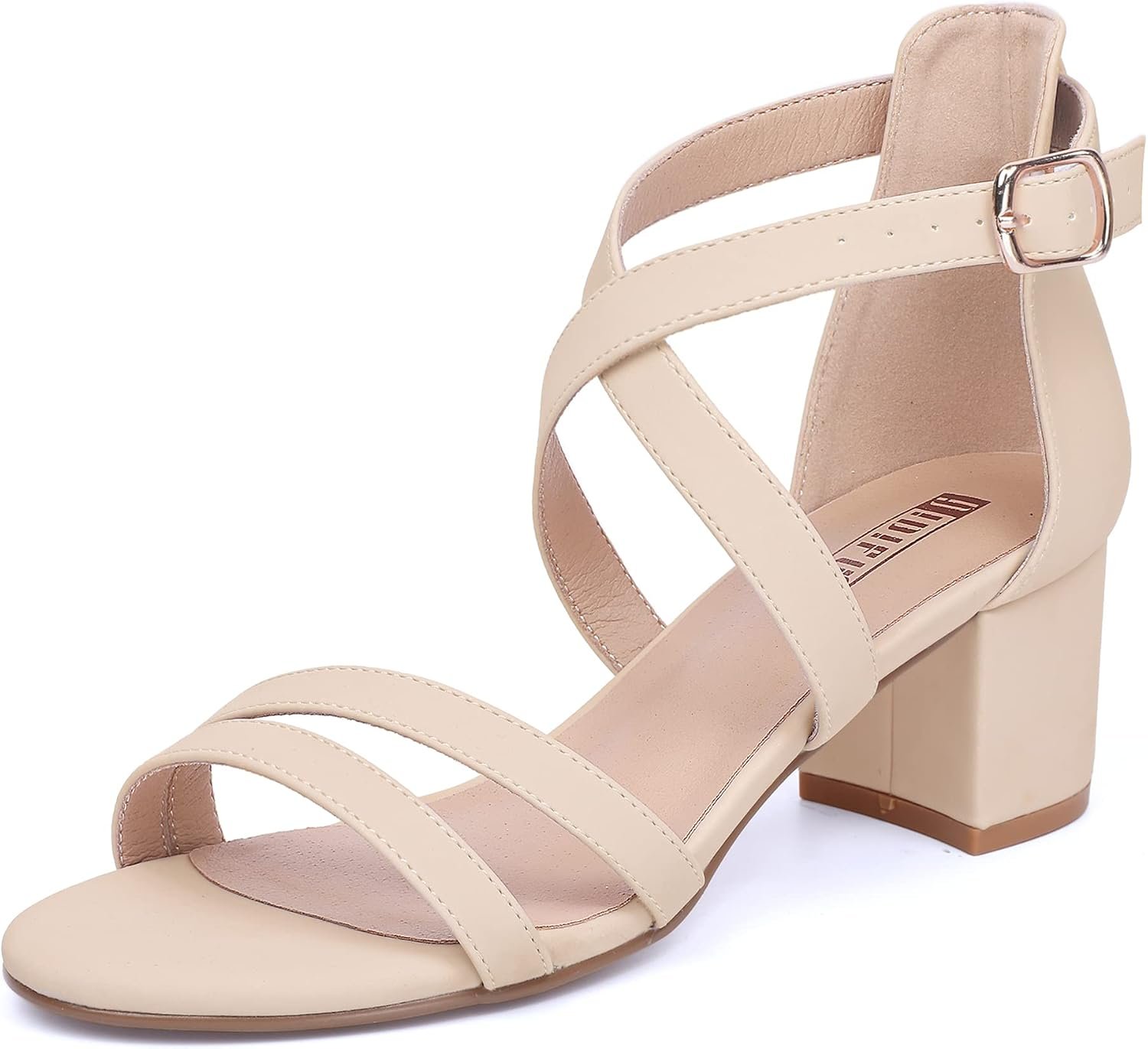IDIFU Women’s Block Low Chunky Heel Strappy Sandals Open Toe Ankle Strap Dress Wedding Evening Shoe for Women Bridal