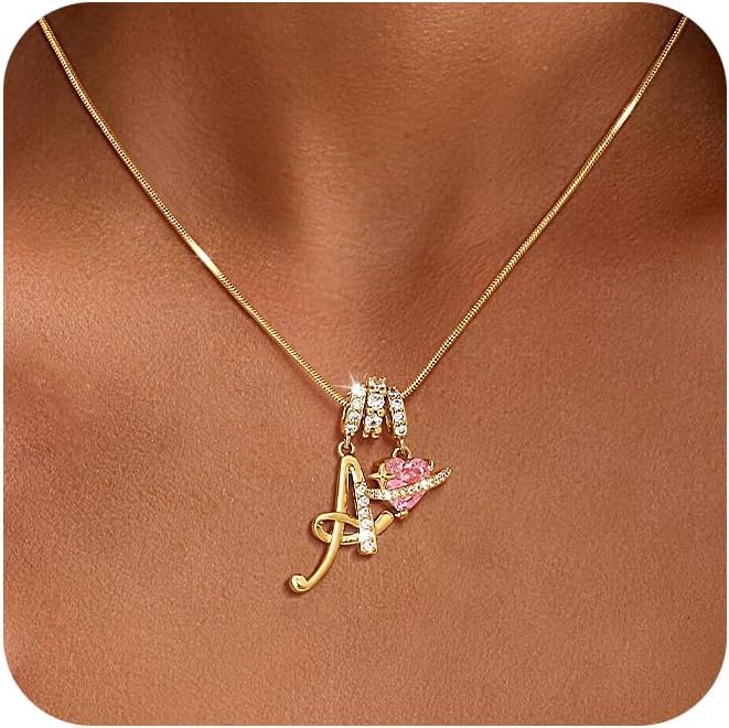 CHESKY Valentines Day Gifts – Heart Initial Necklaces for Women, 14K Gold Plated A-Z Letter Pendant Necklaces Dainty Monogram Name Necklace Personalized Heart Charm Necklaces Trendy Gold Jewelry