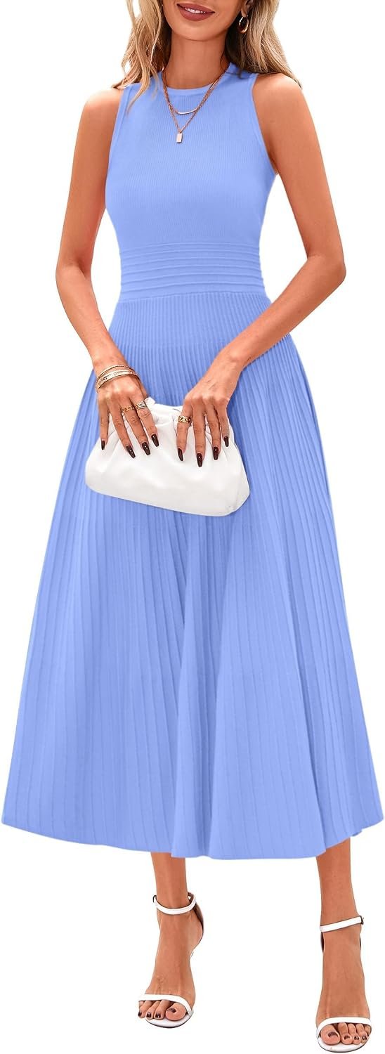 PRETTYGARDEN Spring Casual Dresses for Women 2026 Summer Business Work Midi Sleeveless A Line Pleated Cocktail Dress