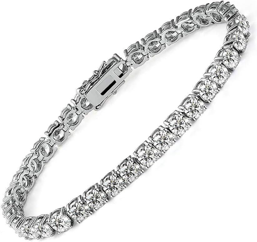 MDFUN 18k White Gold Plated CZ Tennis Bracelet, 4MM Cubic Zirconia Charm Bracelet for Women Men