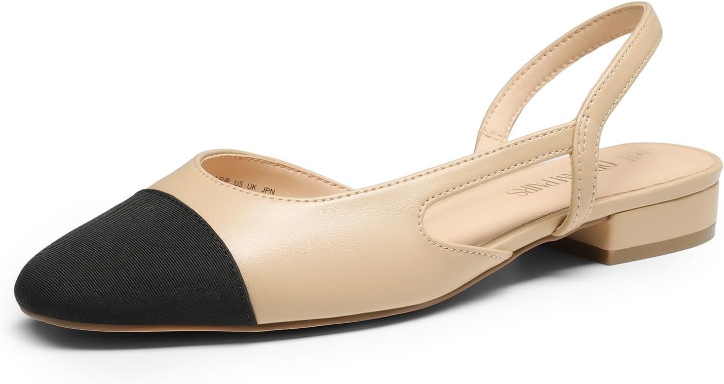 DREAM PAIRS Women’s Slingback Flats Square Toe Ballet Dressy Flats Low Heel Dress Shoes for Business Casual Work Office Wedding Party