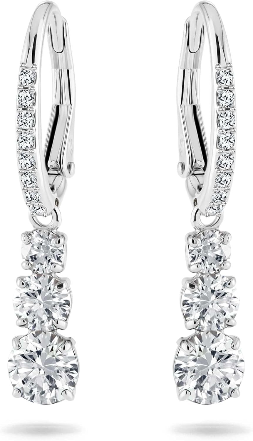 Swarovski Stilla Attract Trilogy Drop Pierced Earrings with White Crystals on a Rhodium Plated Setting with Hinged Closure