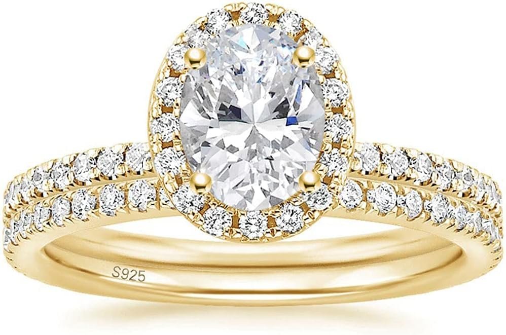 EAMTI 1.5CT 925 Sterling Silver Cubic Zirconia Bridal Rings Sets Oval Cut CZ Engagement Rings Wedding Band For Women Size 4-10