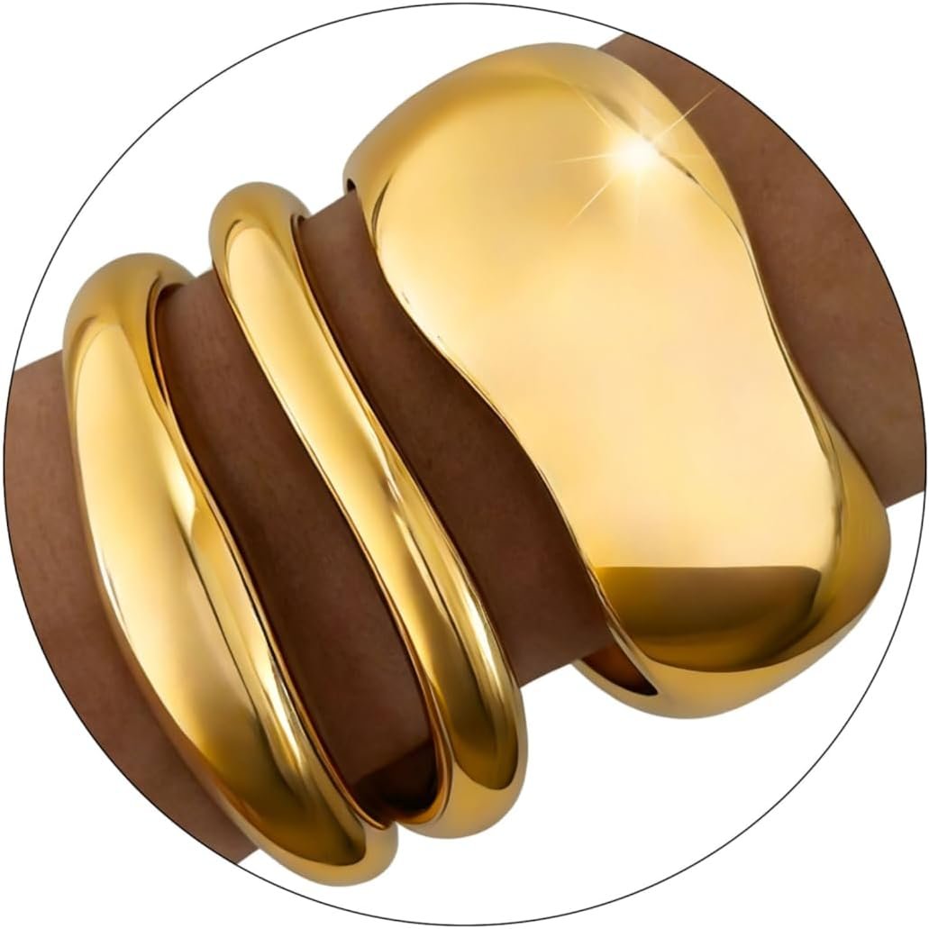 3Pcs Chunky Gold Bangles Bracelets for Women, Spring Hinged Big Stackable Bangles Set, Trendy Cuff Bracelet Stack Fashion Jewelry Gifts