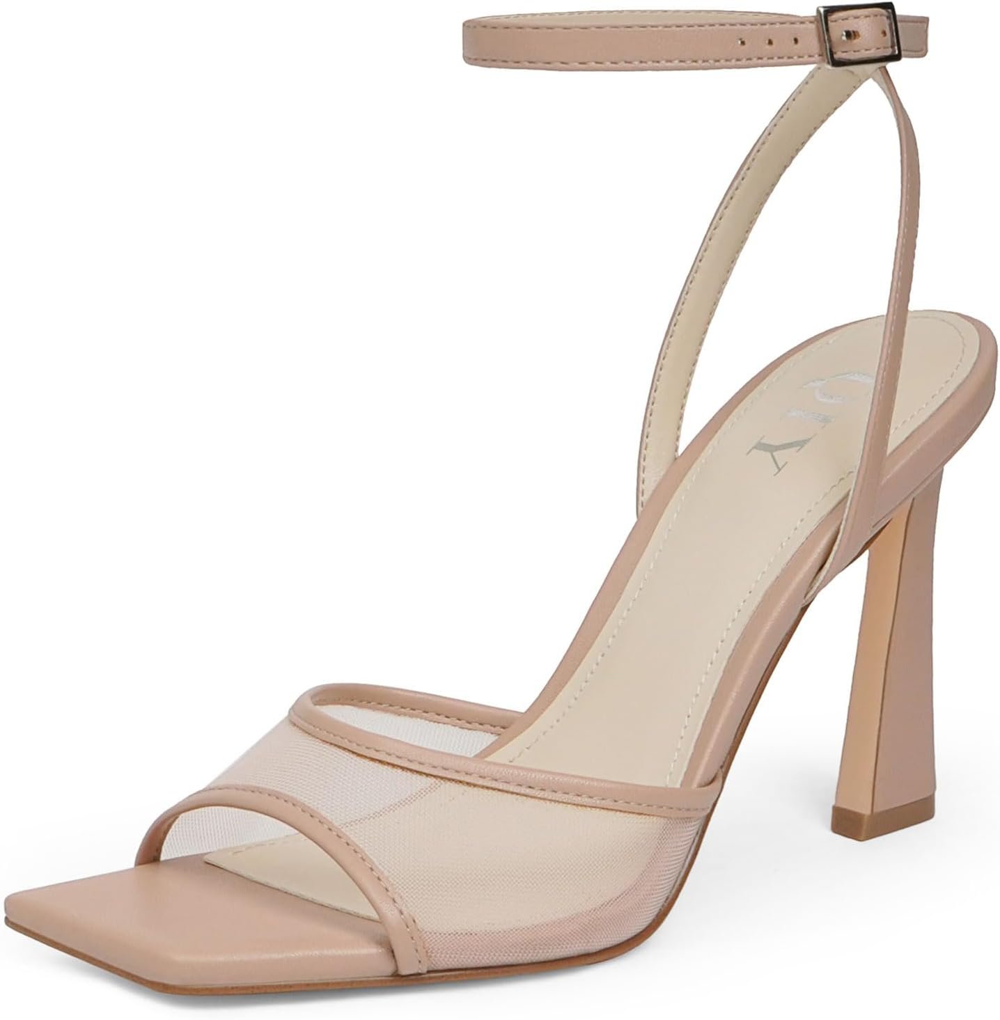 QIY Strappy Heels for Women Heeled Sandals Square Toe Heel Ankle Strap Stiletto Mesh High Heels Dress Shoes
