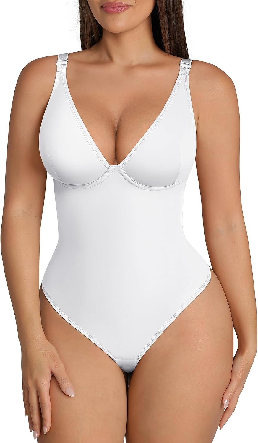FeelinGirl Shapewear Bodysuits for Women Tummy Control Body Suits Deep V Neck Thong Body Shaper
