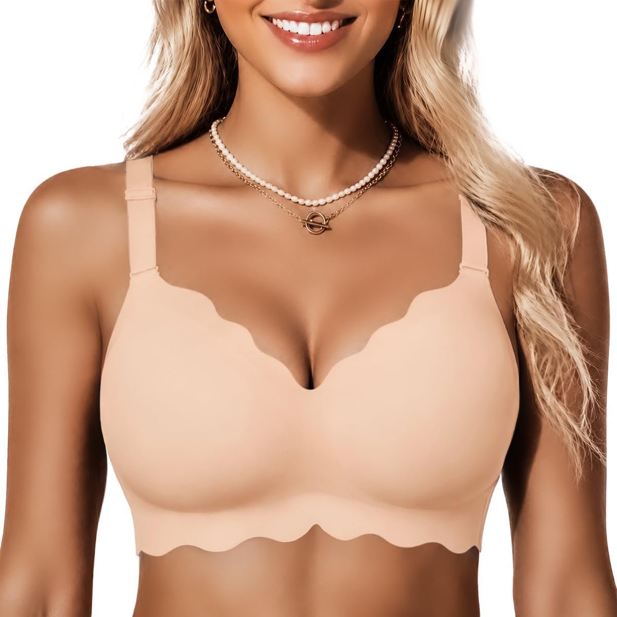 COCOMARTS Jelly Bras for Women No Underwire Scalloped Push Up Wireless Bralettes Seamless Soft Comfort Everyday Tshirt Bra