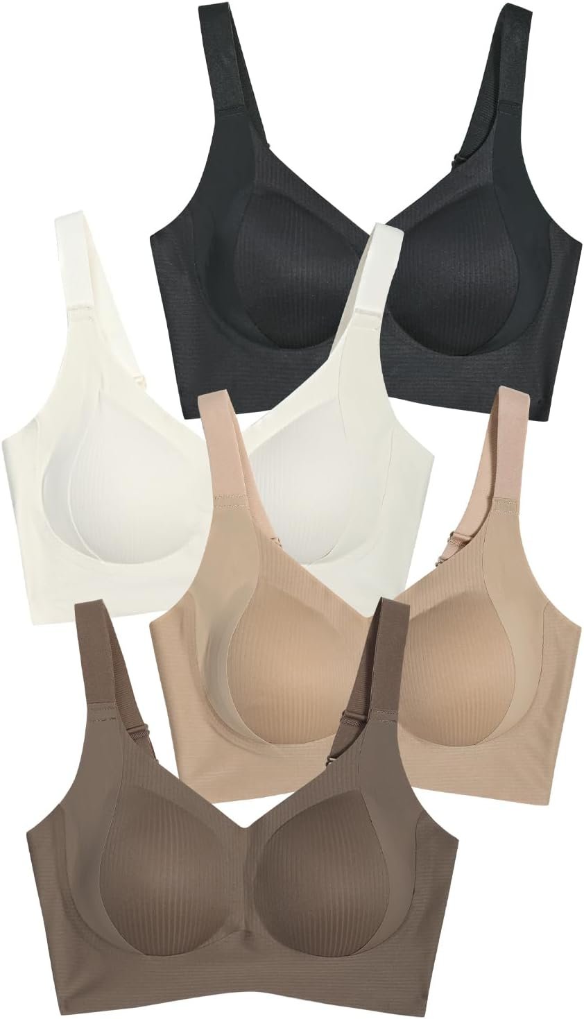 4 Pack Seamless Bra for Women, No Underwire Comfortable T-Shirt Bras,Jelly Bra