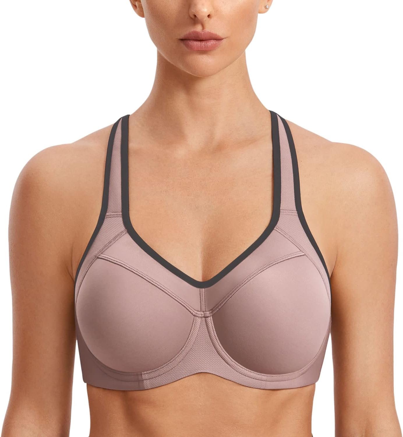 SYROKAN Women’s Full Support High Impact Racerback Lightly Lined Underwire Sports Bra