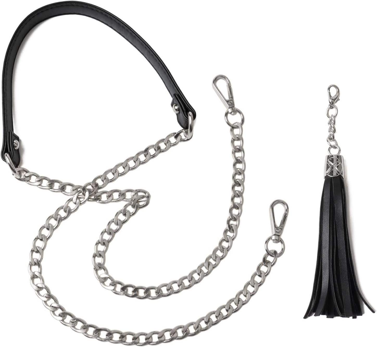 Lightweight Purse Leather Chain Strap Replacement for Shoulder and Crossbody Bag, 51 Inch Long(Black/Silver)