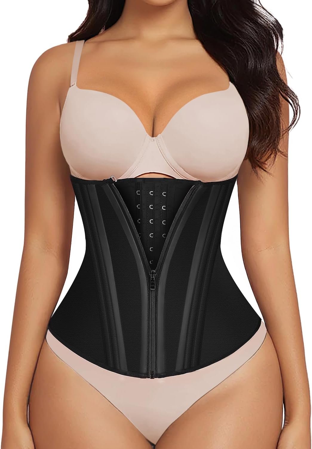 SHAPERX Waist Trainer for Women Corset Shapewear Tummy Control Sport Workout Waist Cincher Body Shaper Zipper and Hooks