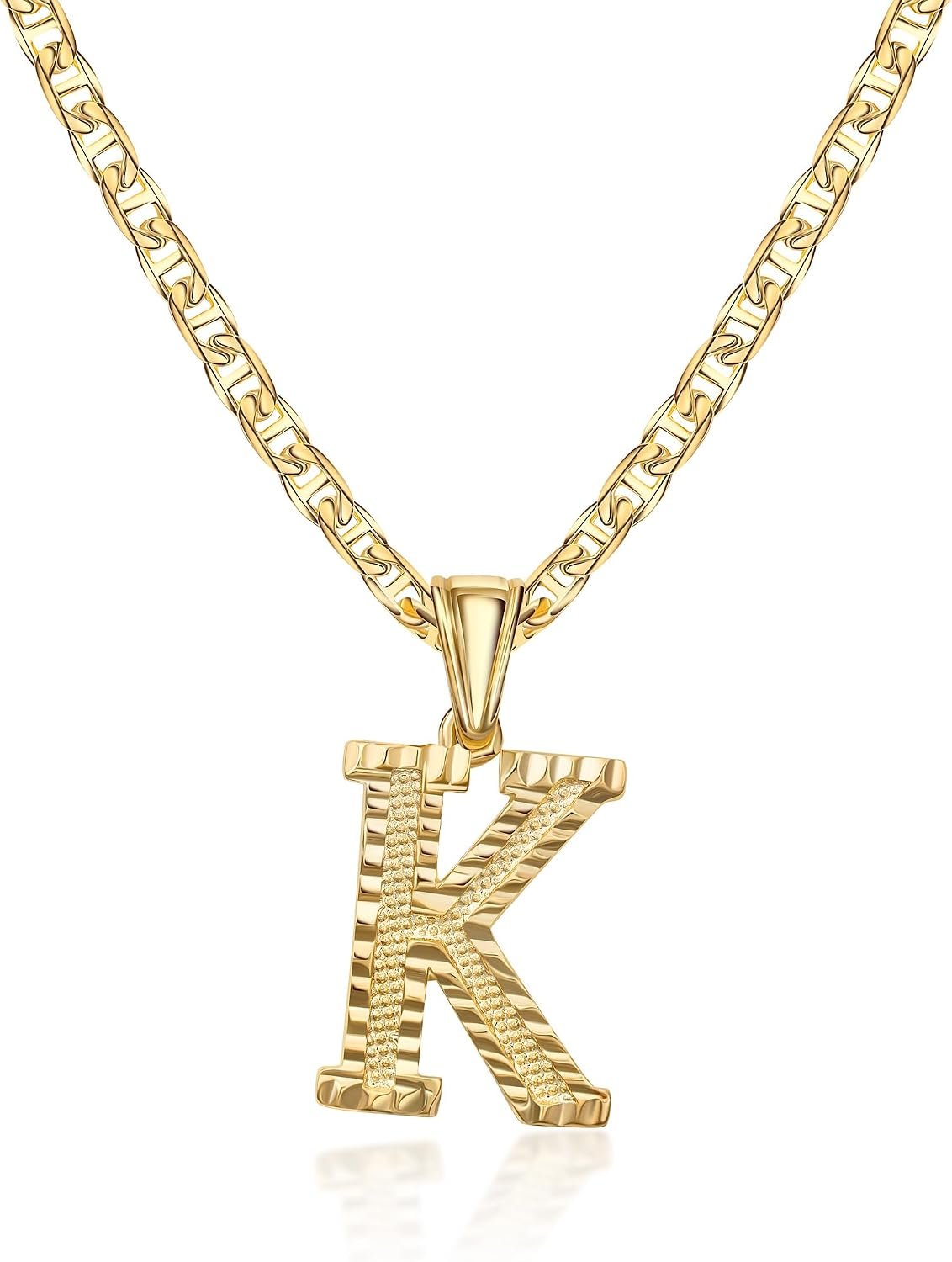 Barzel 18K Gold Plated Initial Necklace with Diamond Cut Initial, Waterproof, High Polish Finish, Made in Brazil