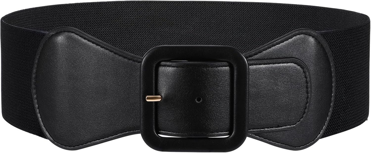JASGOOD Women Elastic Wide Belt Stretchy Vintage Waist Belt for Dress with Fashion Square Buckle