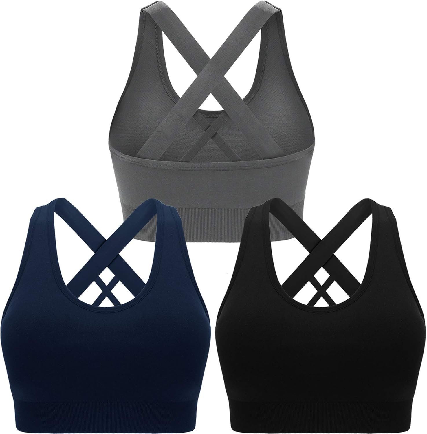 Double Couple Sports Bras for Women Padded High Impact Seamless Criss Cross Back Workout Tops Gym Activewear Bra Large