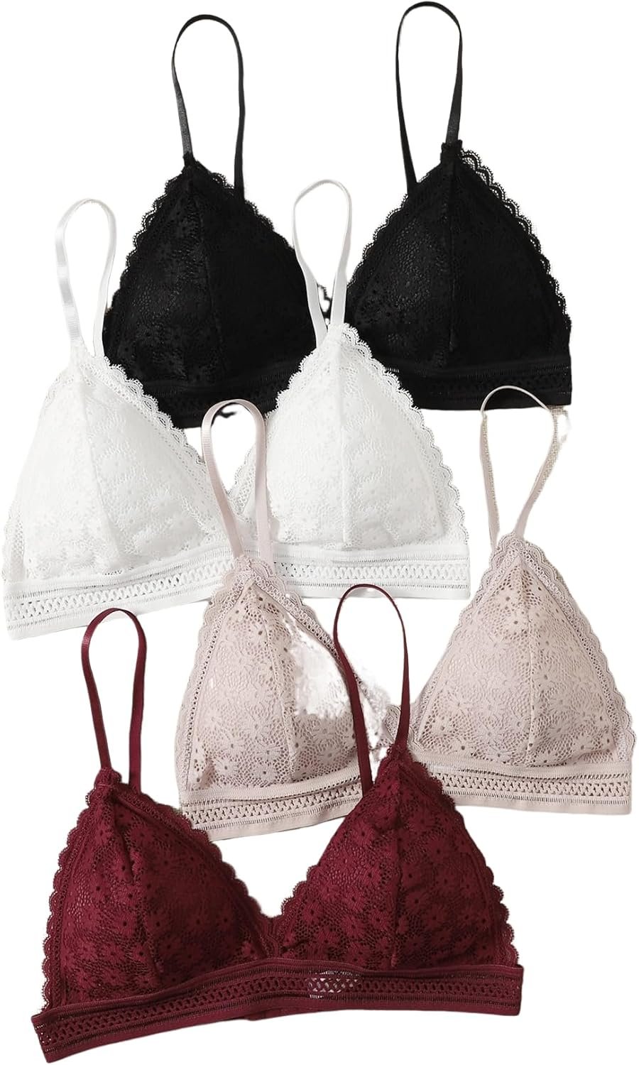 COZYEASE Women’s 4 Pcs Floral Lace Adjustable Straps Bralettes Solid Breathable Bra Set