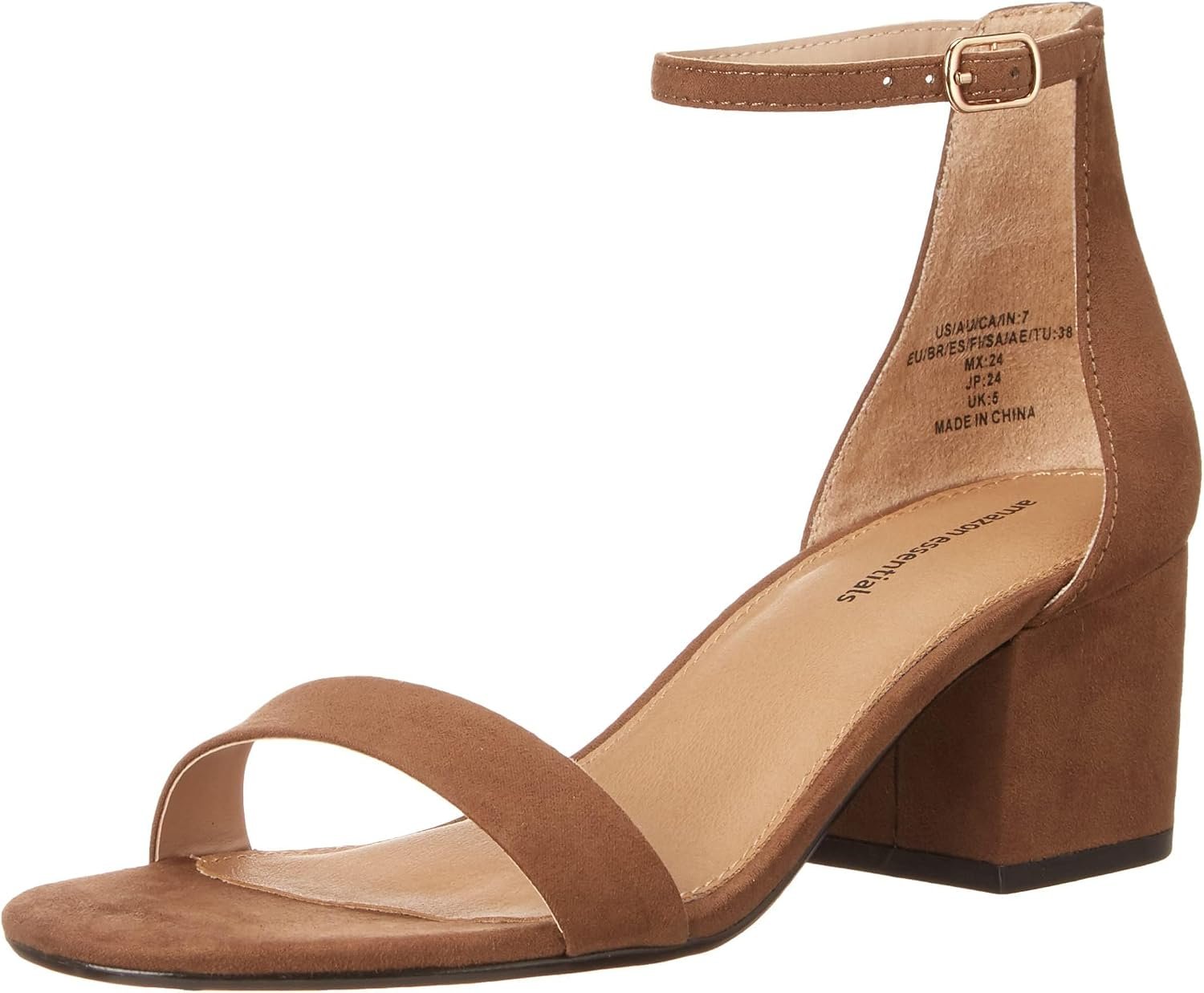 Amazon Essentials Women’s Two Strap Heeled Sandals with Adjustable Ankle Strap, Padded Memory Foam Insole