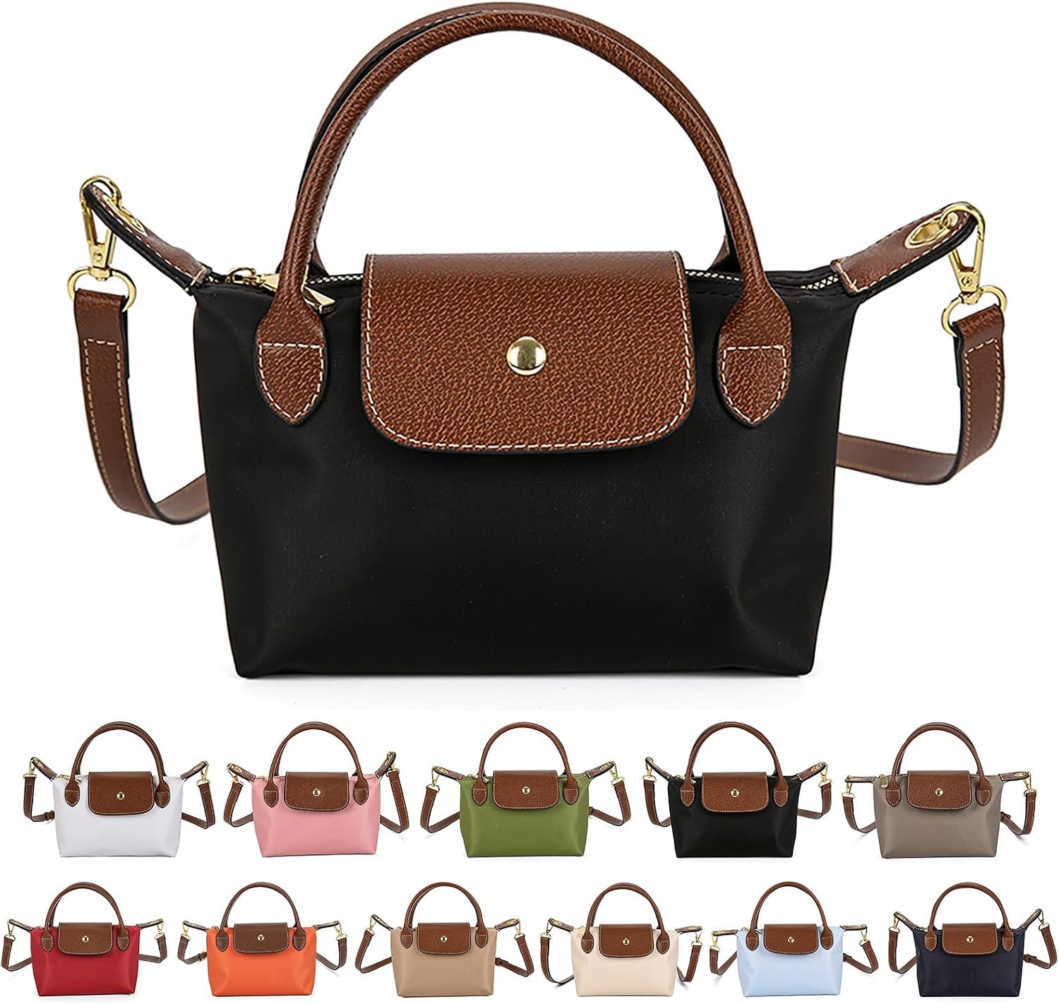 Womens Mini Crossbody Bag Dual Handle Adjustable Strap Nylon PU Leather Small Purse For Phone Wallet 9in Black