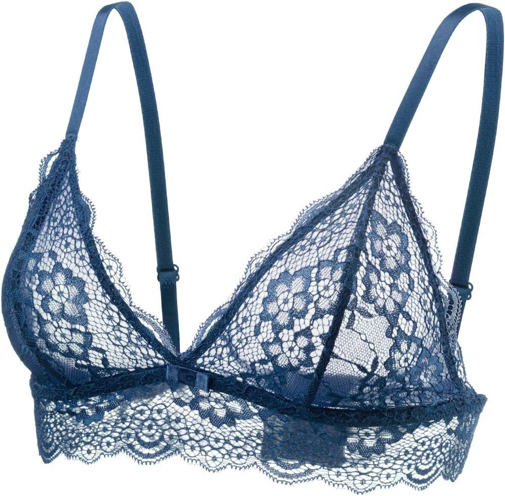 Lace Bralettes for Women No Underwire Comfy Triangle See Thru V Neck Unpadded Bra