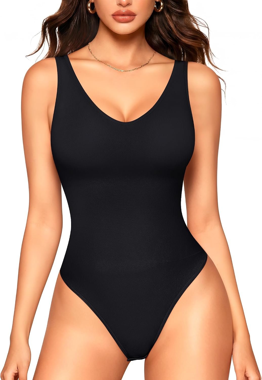 LODAY Shapewear Bodysuits for Women V Neck Tank Top Bodysuit Thong Body suits Slim Fit