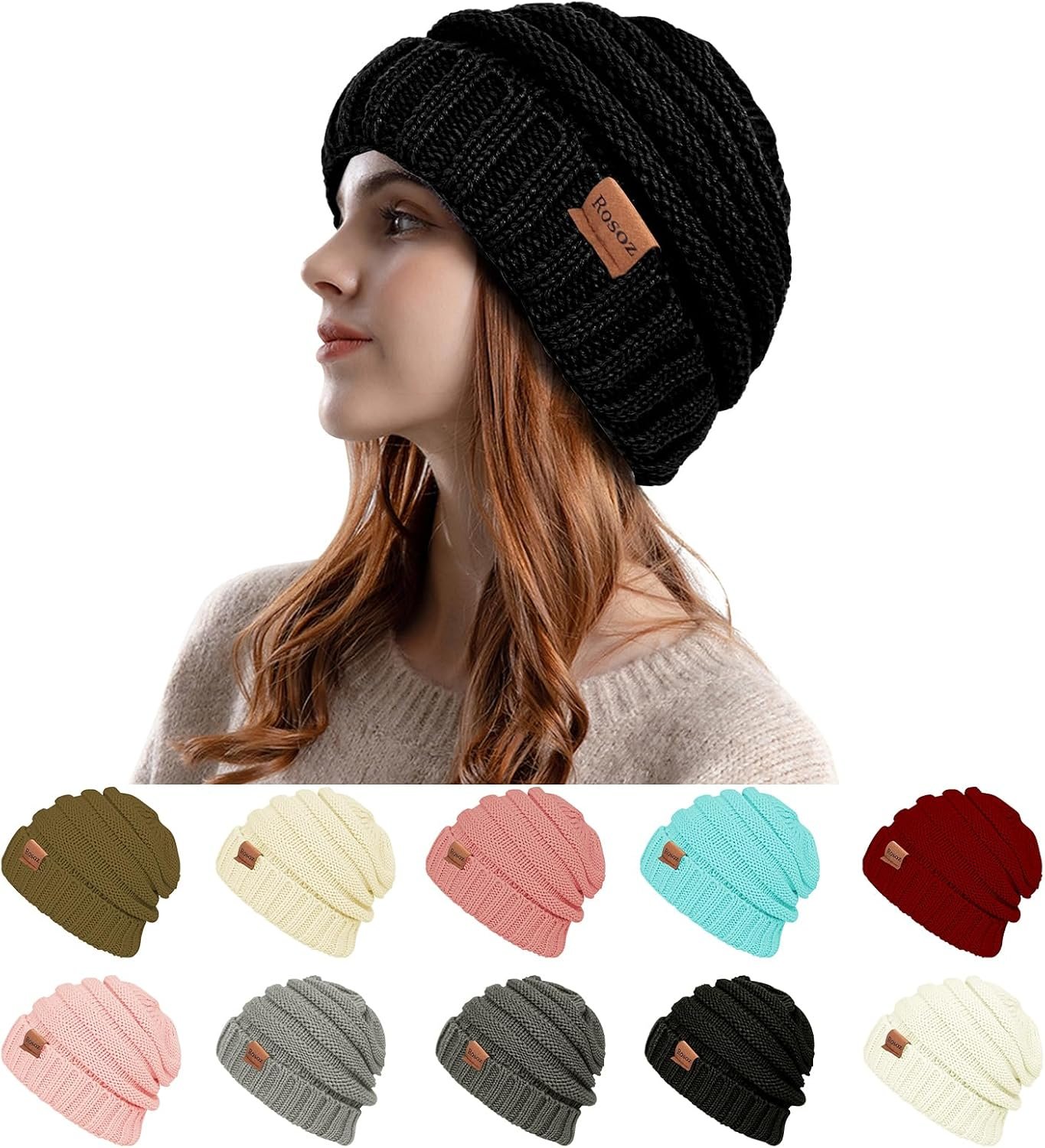 Rosoz Womens Beanies for Winter Slouchy Beanies for Women Knit Warm Winter Hats for Women Thick for Cold Weather