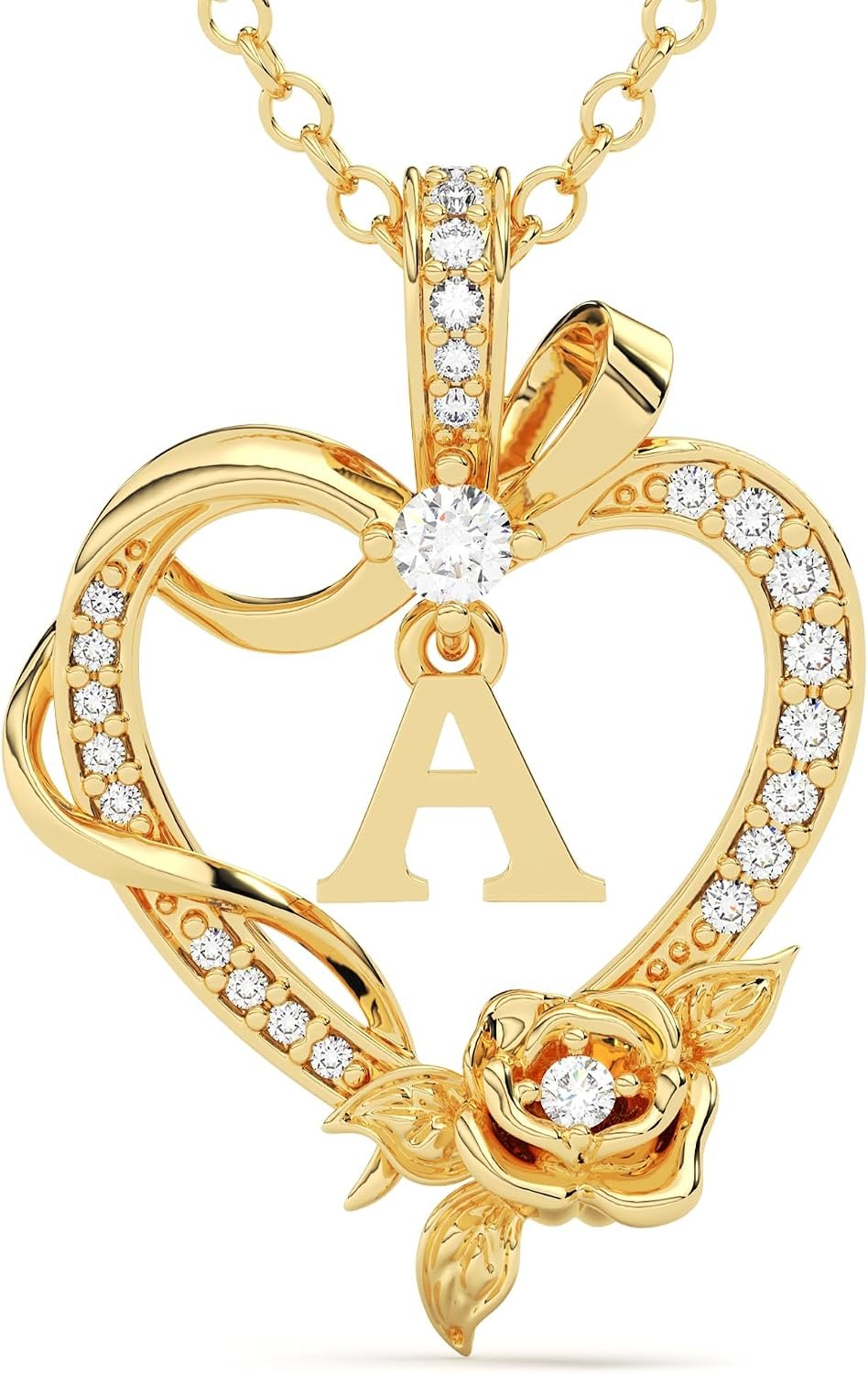 Initial Heart Necklace Gift for Women – 14K Gold & White Gold Plated Rose Pendant, Personalized Letter Jewelry for Wife, Mom, Grandma, Sister – Birthday, Anniversary for Her