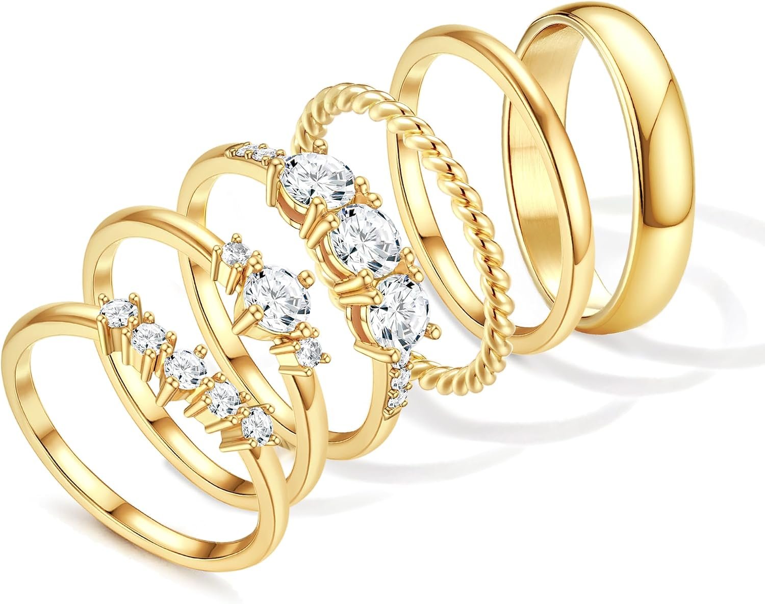 Besteel Gold Rings for Women – Non Tarnish 14K Gold Plated Stackable Rings, Dainty Cubic Zirconia Thin Thumb Ring Set, Trendy Statement Promise Wedding Bands Engagement Ring for Women Size 6-10