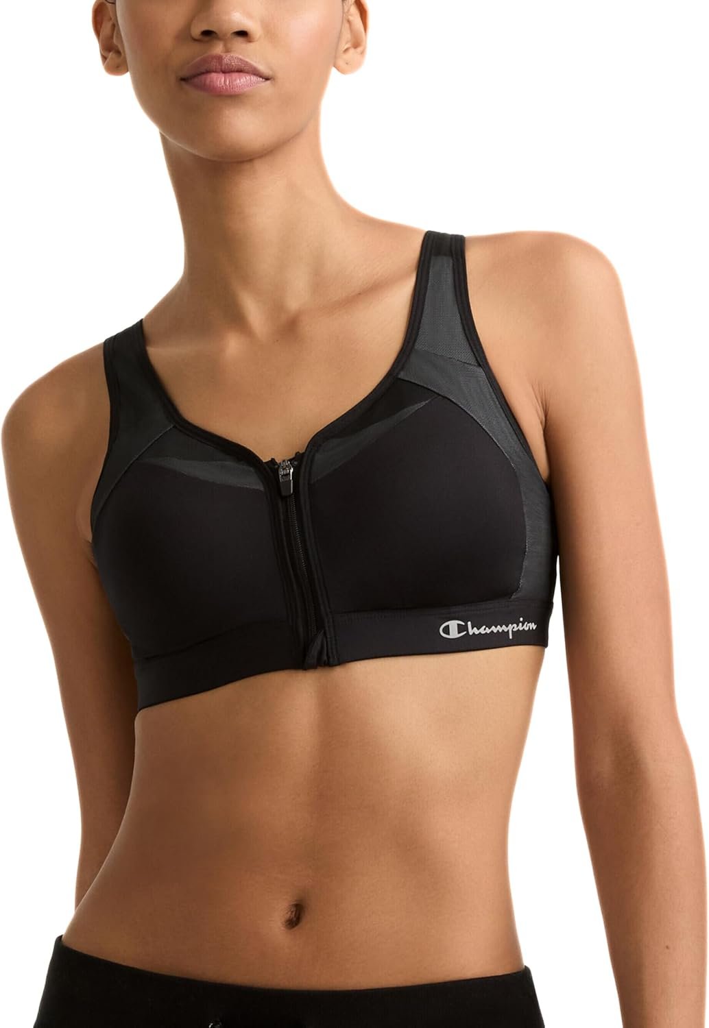 Champion Women’s Sports Bra, Motion Control Front-Zip, High-Impact Maximum Support, Breathable, Moisture-Wicking