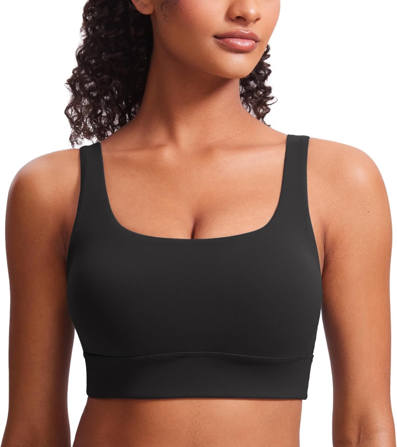 CRZ YOGA Butterluxe U Back Longline Sports Bras for Women – Scoop Neck Padded Yoga Workout Crop Top with Built in Pads
