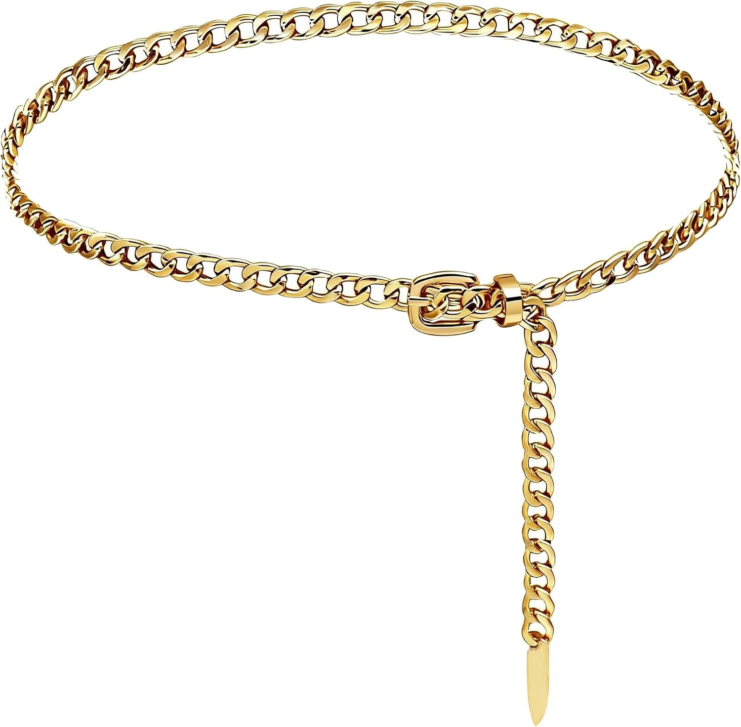 Gold Chain Belt for Women, Metal Cuban Link Waist Belt with Adjustable Buckle, Fashion Chunky Chain for Dresses Jeans