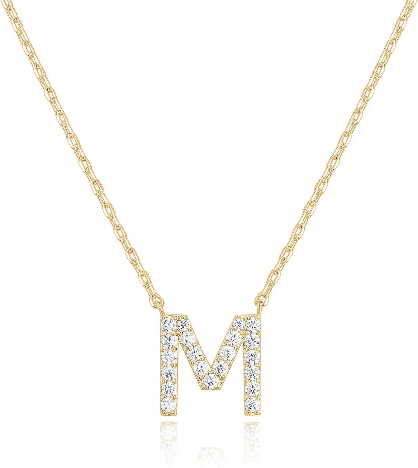PAVOI 14K White Gold Plated Cubic Zirconia Initial Necklace | Letter Dainty Necklaces for Women