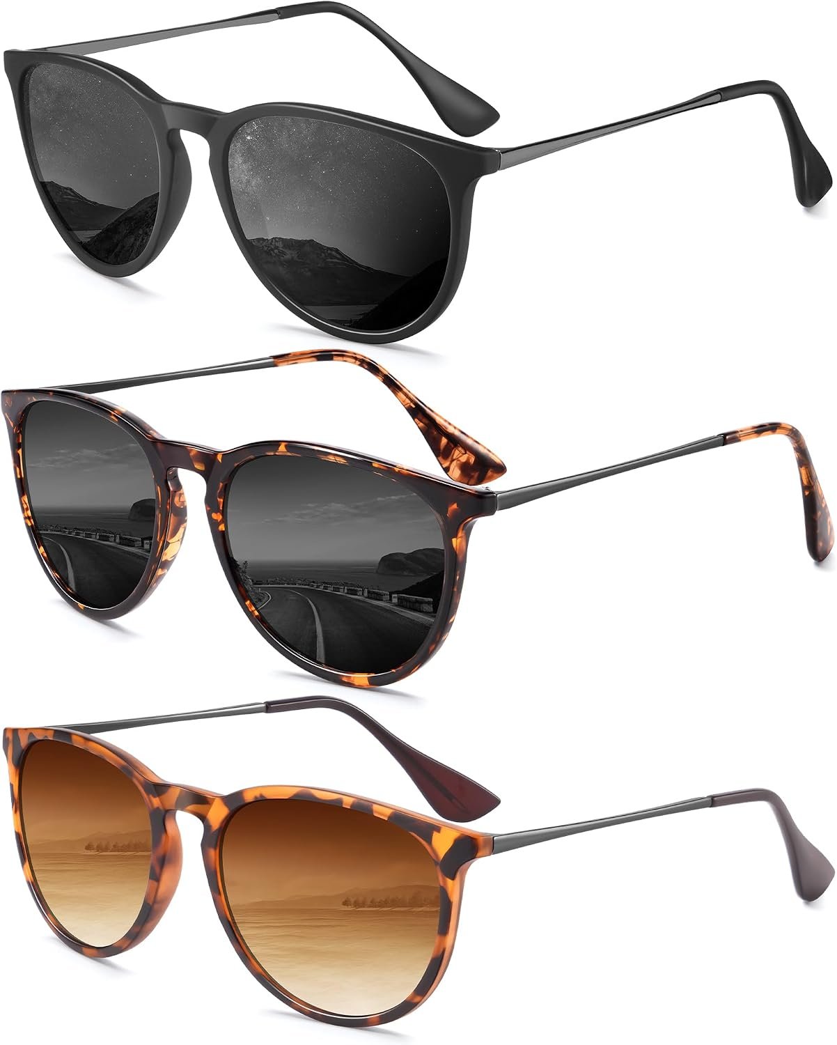 Sunglasses Womens Polarized Sunglasses-Women: Retro Round Sun Glasses with UV400 Protecion Trendy 3 Pack