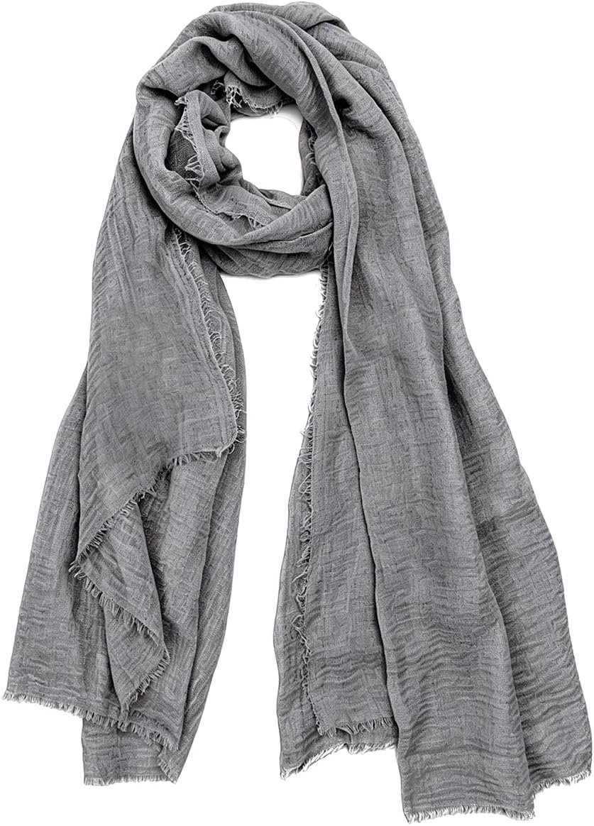 Summer Cotton Blend Crinkle Lightweight Soft Scarf Shawl Wrap 65 × 30 inch (Grey)