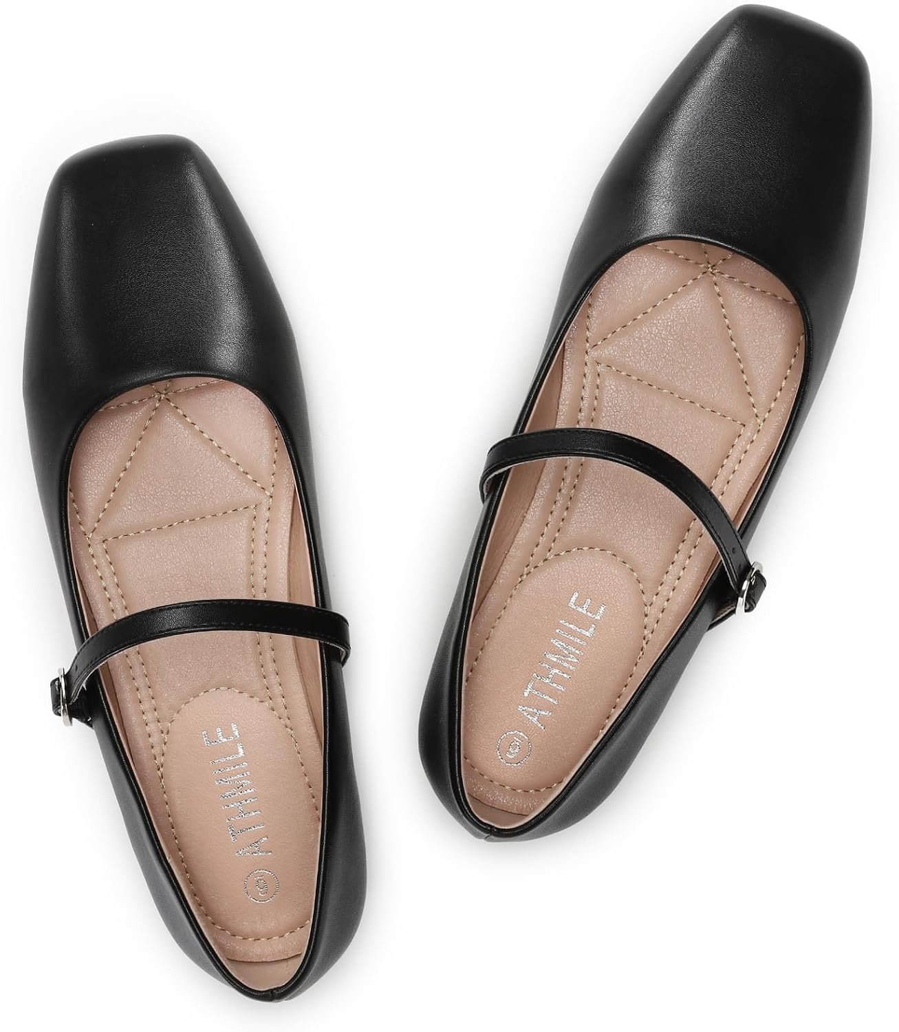 ATHMILE Mary Jane Shoes Women Ballet Flats Shoes for Women Slip on Comfortable Dressy Adjustable Strap for Work Office Business Casual