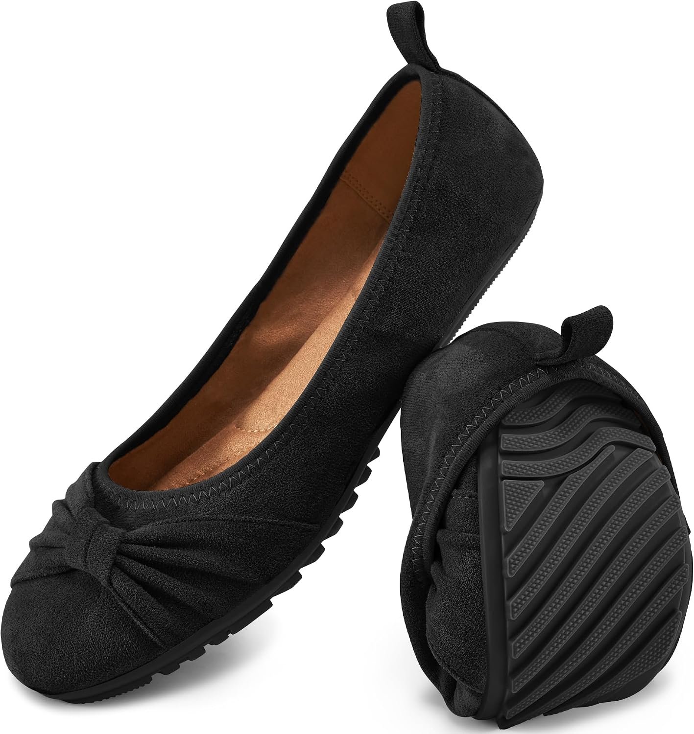 Ecetana Comfortable Ballet Flats for Women: Lightweight Cushioned Foldable Slip-On Work Shoes with Memory Foam – All Day Walking Comfort – Dressy Flats for Office Business