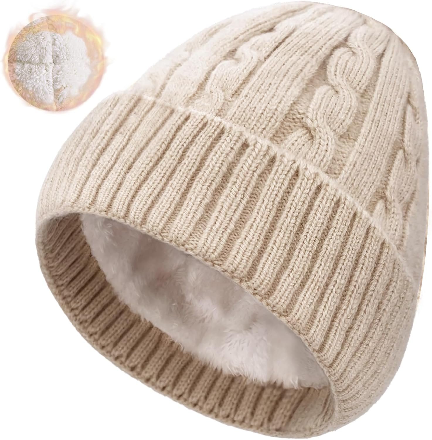 Beurlike Winter Beanie Hats for Women Fleece Lined Warm Thick Soft Stretch Knit Cap for Cold Weather