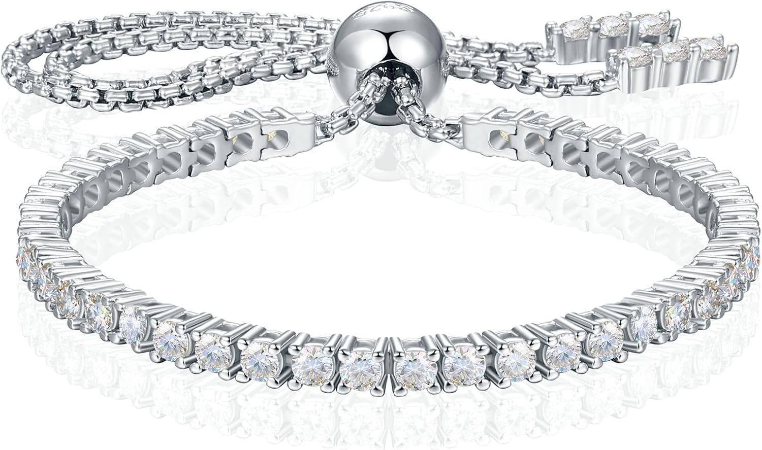 Moissanite Tennis Bracelet 1.79ct-8.69ct Adjustable Bracelet for Women 18K White Gold Plated S925 Sterling Silver Tennis Bracelet D Color VVS1 Round Cut 2/3/4mm Moissanite Bracelet Gifts for Wife/Mom