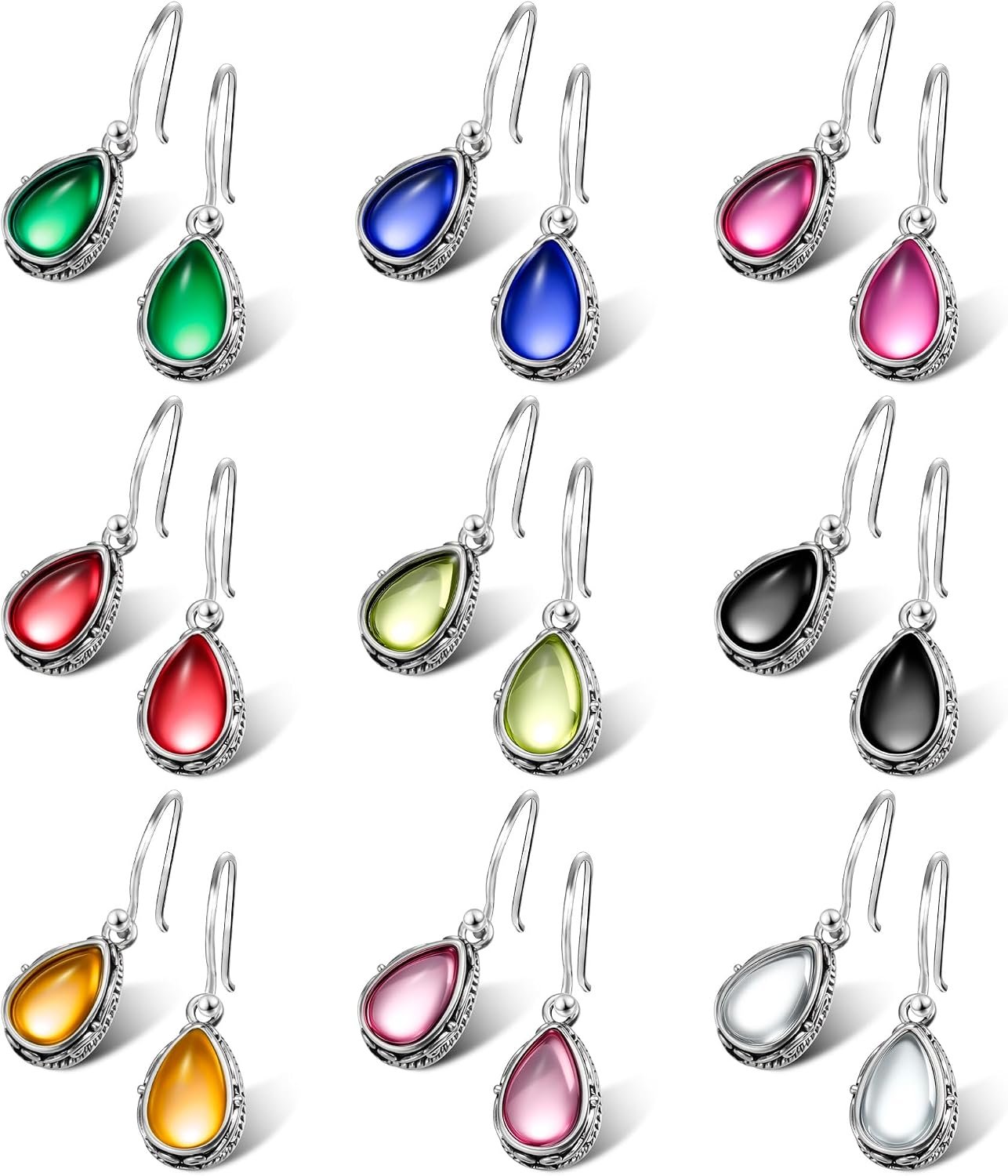 Small Dangle Earrings for Women Trendy Colorful Dainty Crystal Teardrop Earrings Set Vintage Silver Drop Earrings Jewelry