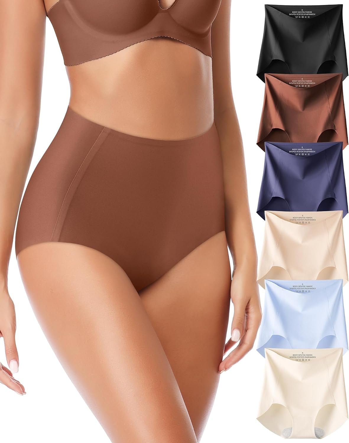 Seamless High Waisted Underwear Panties for Women No Show Ladies Panty Full Coverage Tagless Briefs 6 Pack