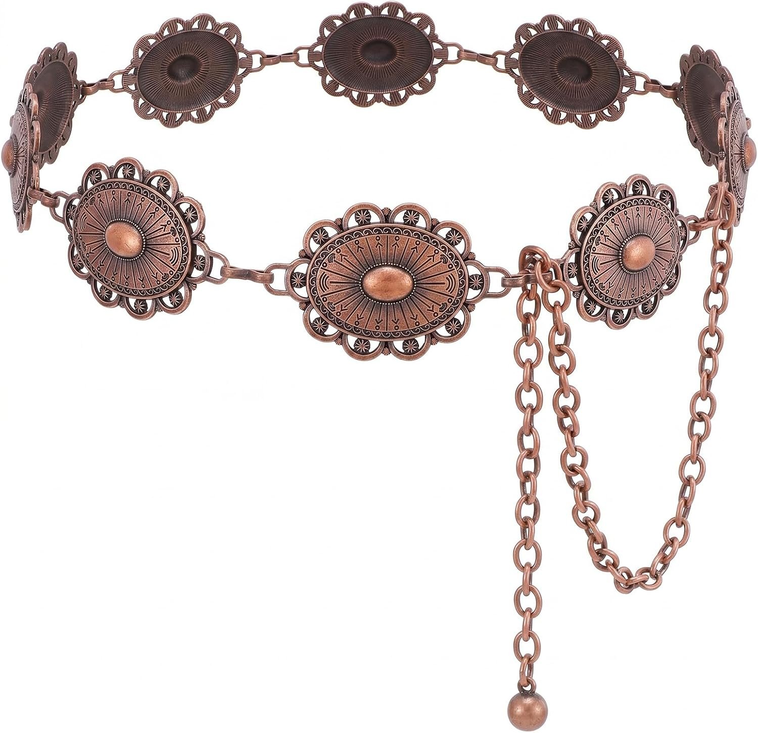 XZQTIVE Women Boho Chain Belts For Dresses Jeans Western Cowgirl Waist Links Belt Adjustable Metal Concho Belt