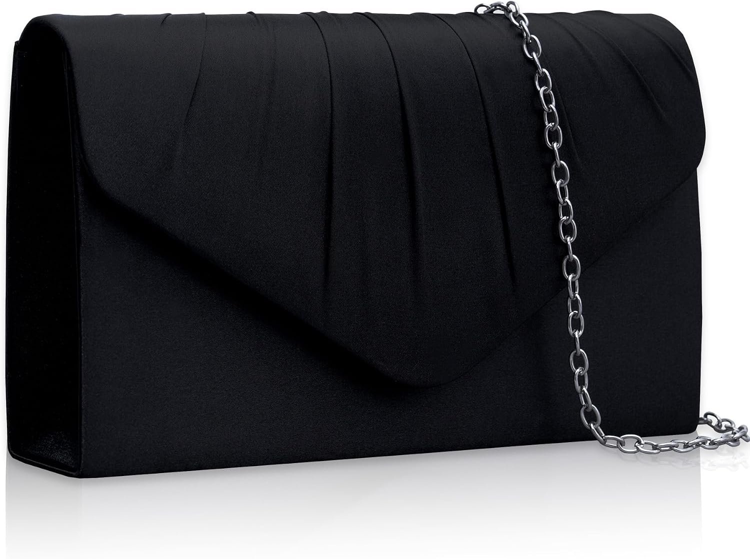 Larcenciel Elegant Satin Evening Clutch Purse for Women, Formal Pleated Envelope Party Handbags & Chain for Wedding, Cocktail