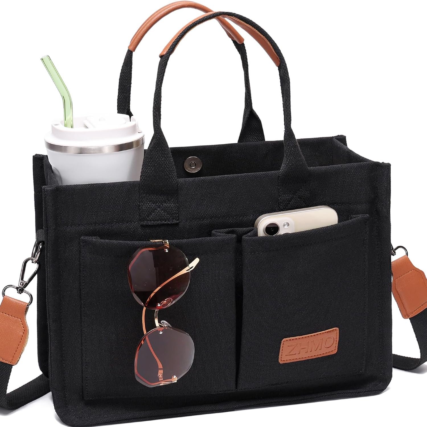ZHMO Canvas Tote Bag for Women,Women’s Bags Crossbody Bags Work Laptop Tote Bag Large Handbags Purse for Travel Nurse Teacher