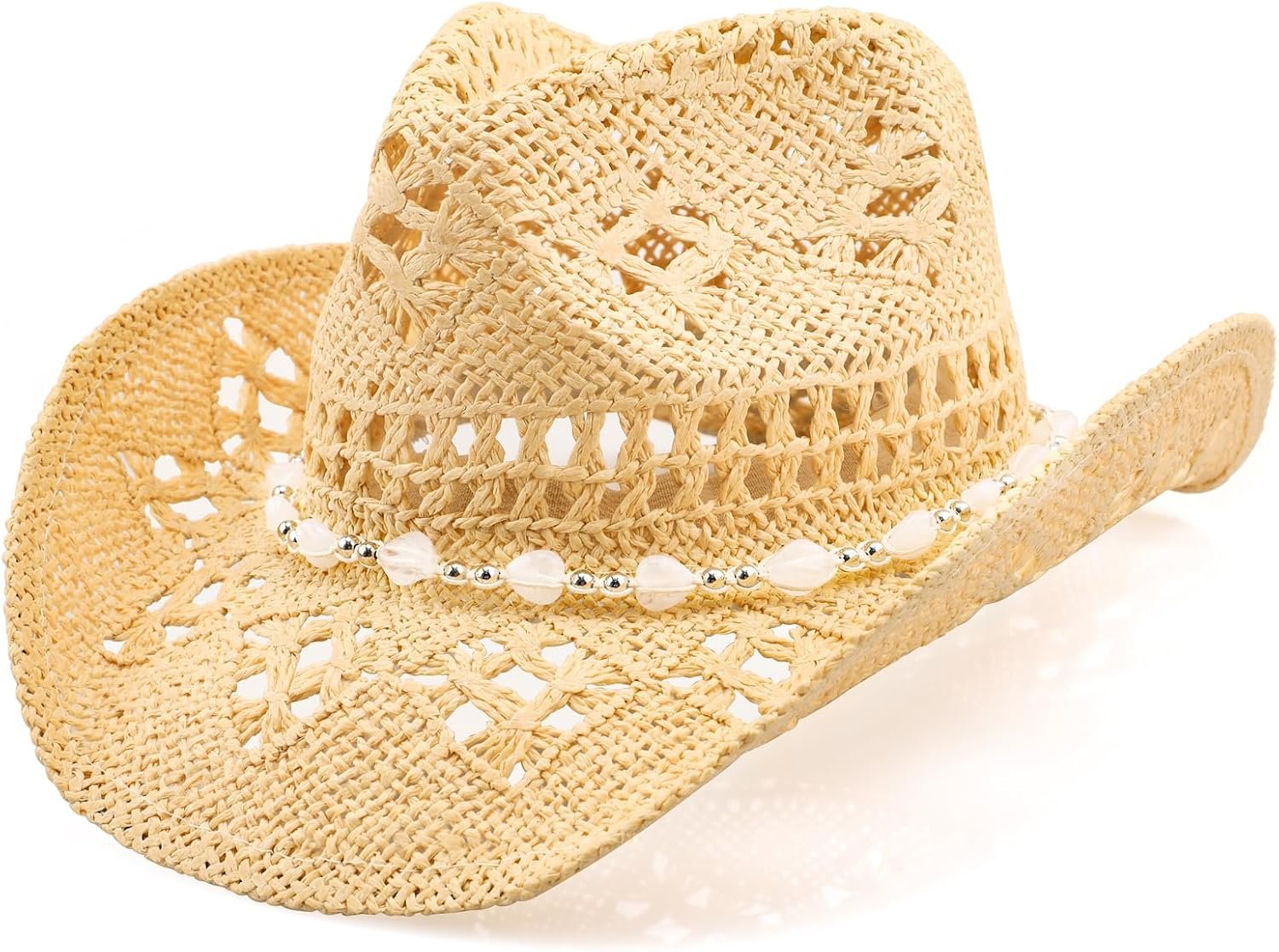 WQWOVRVO Cowboy Hat,Cowgirl Hat,Cowboy Hats for Women/Mens/Straw Wide with Shapeable Brim Cowboy Hat for Womens/White/Black.