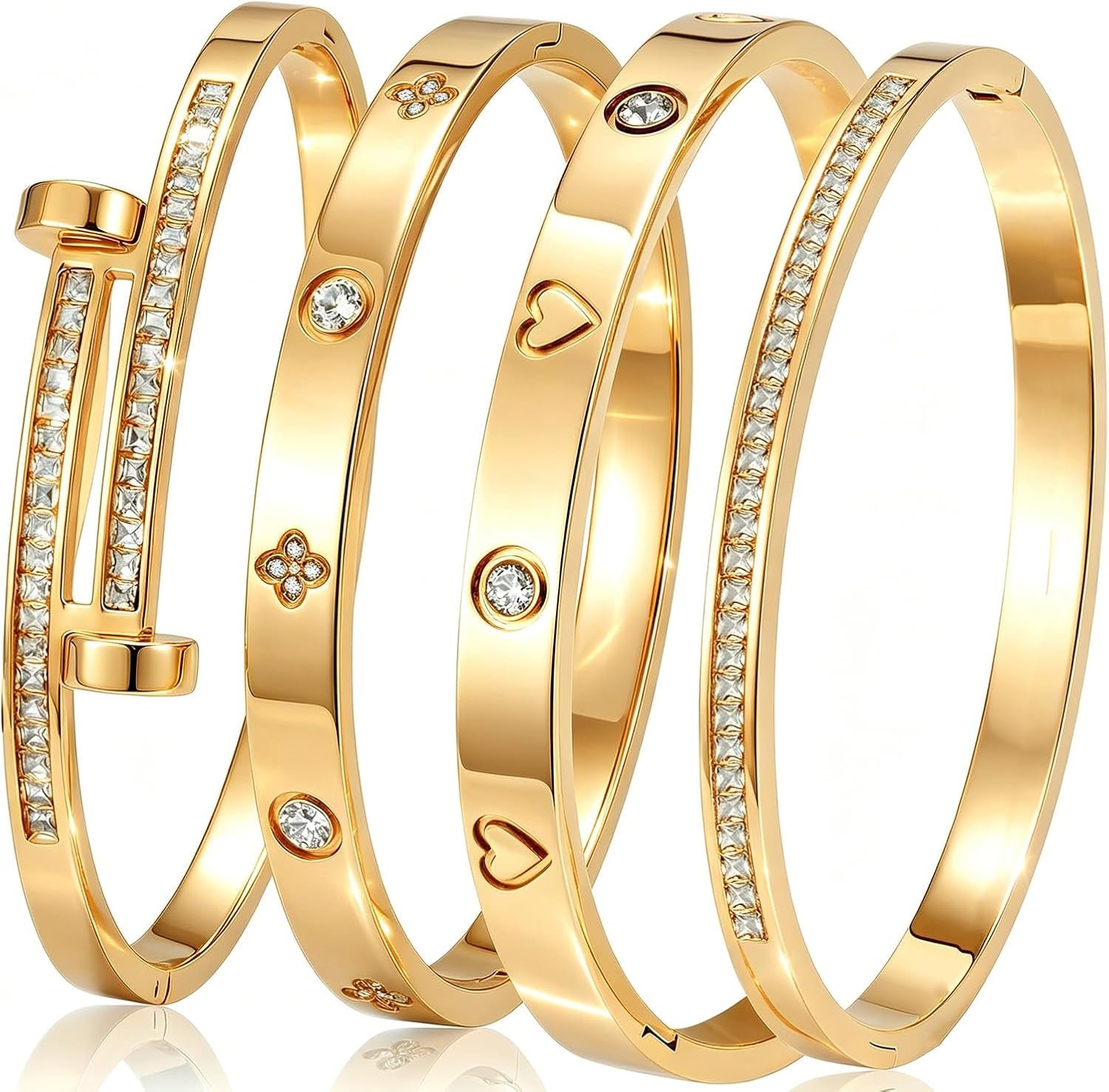 Camhanno Gold Bangle Bracelets for Women, 18K Gold Plated Stainless Steel Stackable Bangles, Non-Tarnish Trendy Jewelry, Ideal Gift for Birthday Anniversary