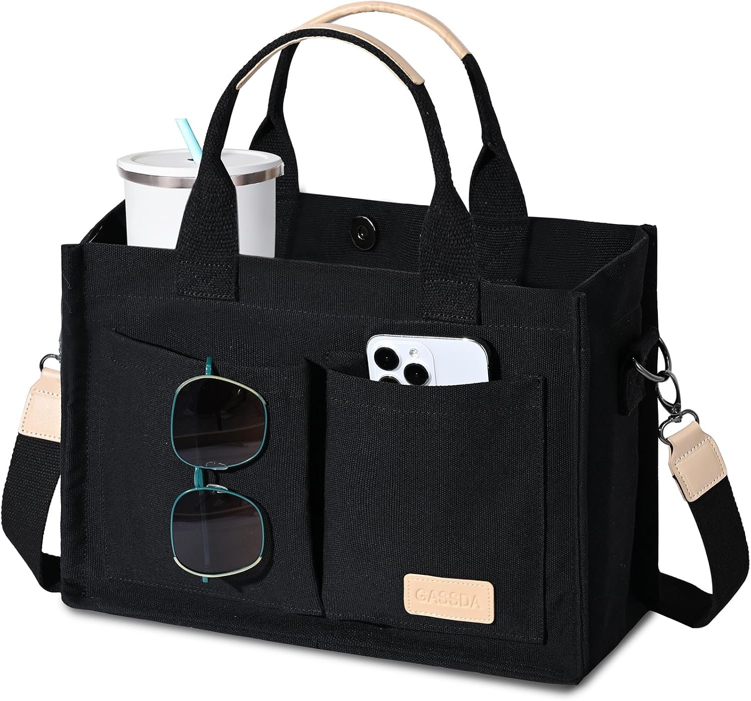 GASSDA Canvas Tote Bag for Women Crossbody Work Purse with Pockets Top Handle Handbag Satchel Bags for Travel Nurse Teacher