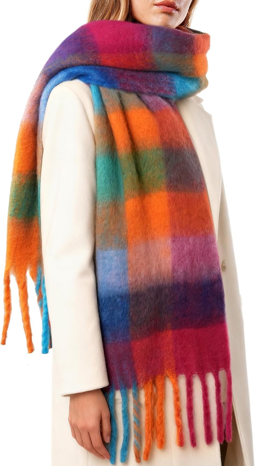 FURTALK Winter Scarf for Women, Oversized Plaid Chunky Thick Blanket Scarves Warm Colorful Cold Weather Long Wrap