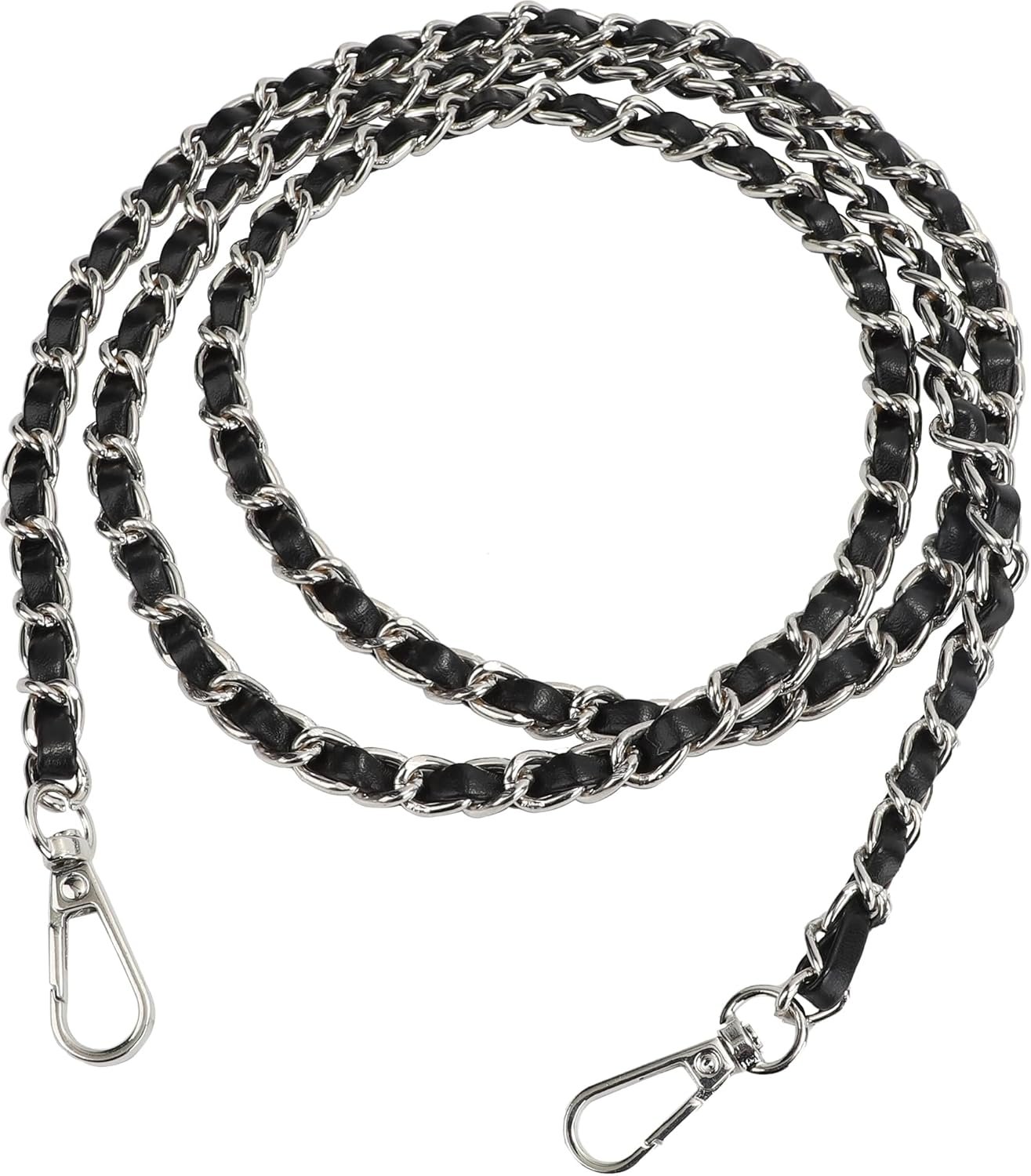 U+U Metal Chain Purse Straps Replacement Crossbody, 47″ DIY Purse Chain Accessories, Crossbody Bag and Handbag Strap with Metal Buckles (Black & Silver)