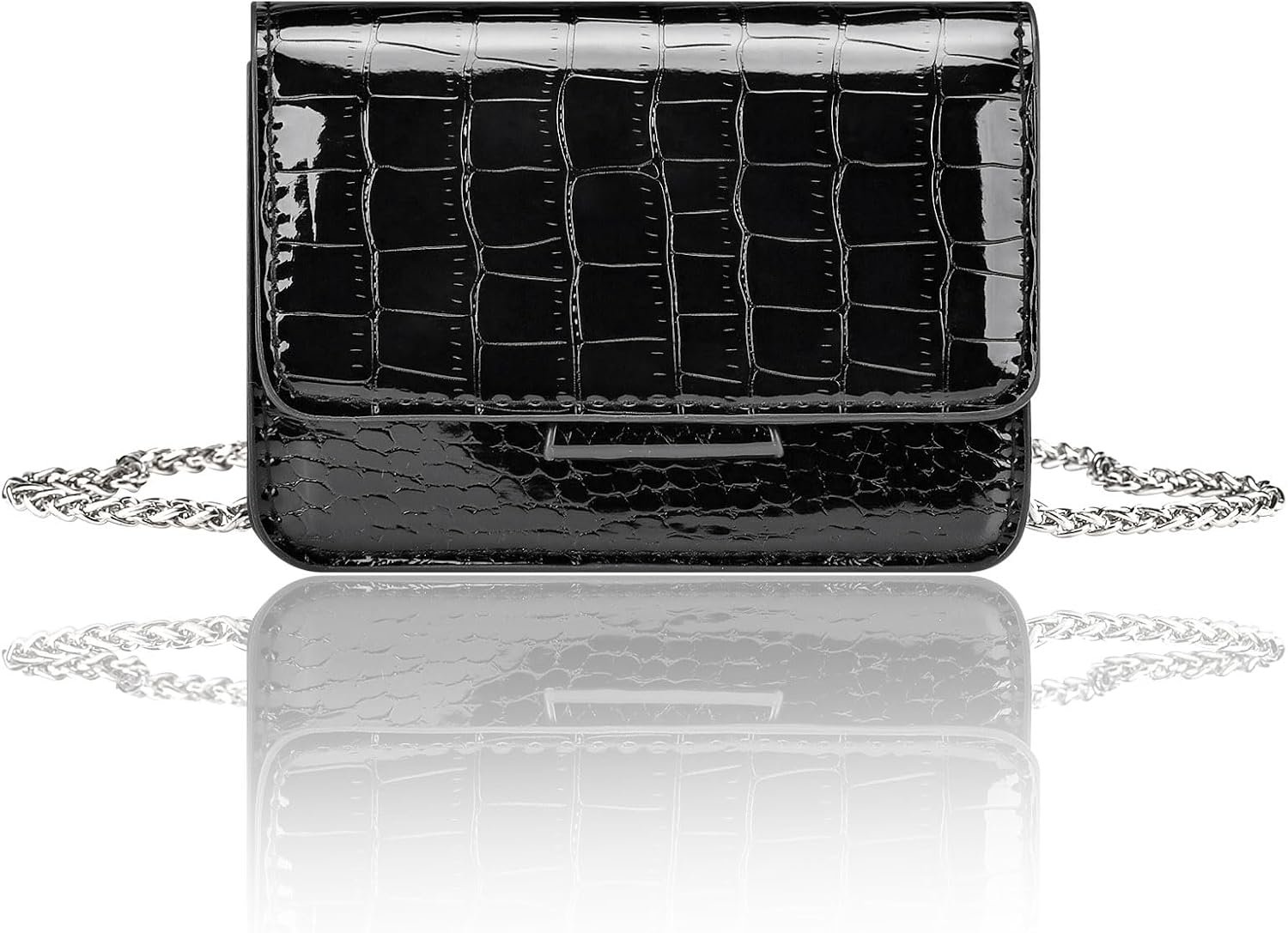 Sightor Silver Mini Crossbody Bag for Women, PU Leather Small Evening Purse, Dressy Clutch Handbag for Nightclub Parties