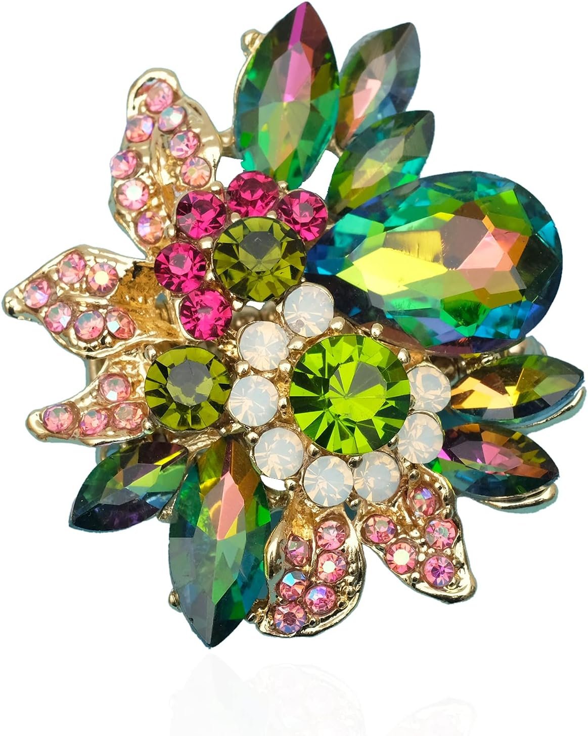 CSY Luxury Women’s Austrian Crystal Leaves Flower Big Cocktail Statement Rings Stretch Adjustable Ring Jewelry Accessories